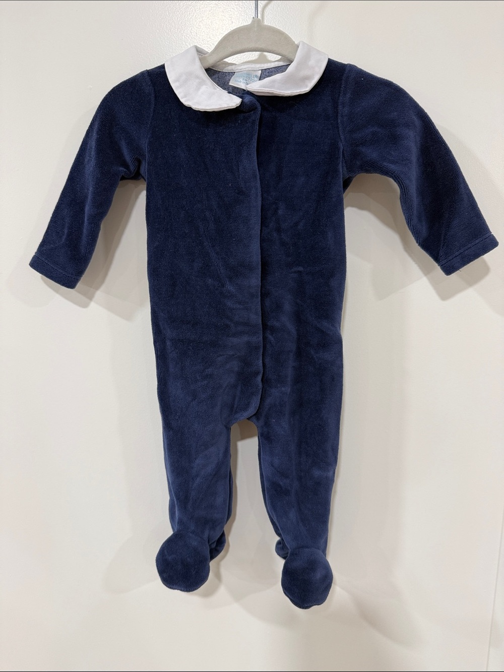 Edgehill Collection Classic Navy One-Piece Footed Romper with White Collar 3M